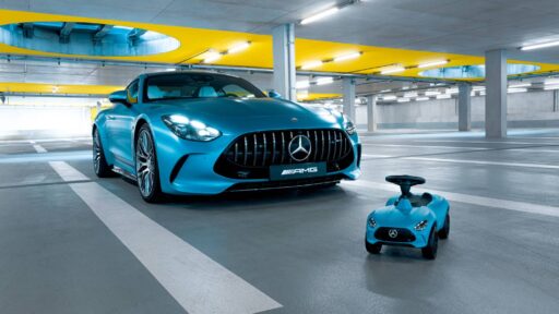 Mercedes-Benz introduces the 7th generation Bobby-AMG GT ride-on car for kids, featuring enhanced ergonomics, realistic design, and available in hyper blue with LED lights or sun yellow.