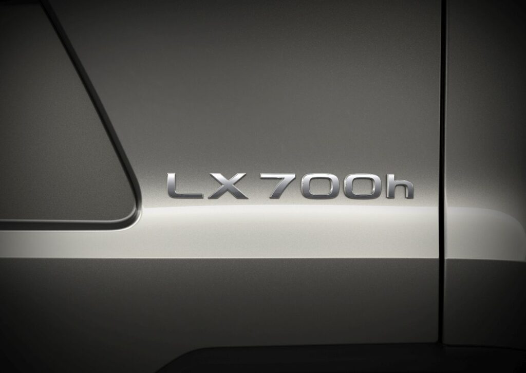 Lexus debuts its first hybrid SUV, the LX 700h, with a 3.5L twin-turbo V6 engine, electric motor, and 10-speed automatic transmission, offering permanent 4x4 drive and off-road capabilities.