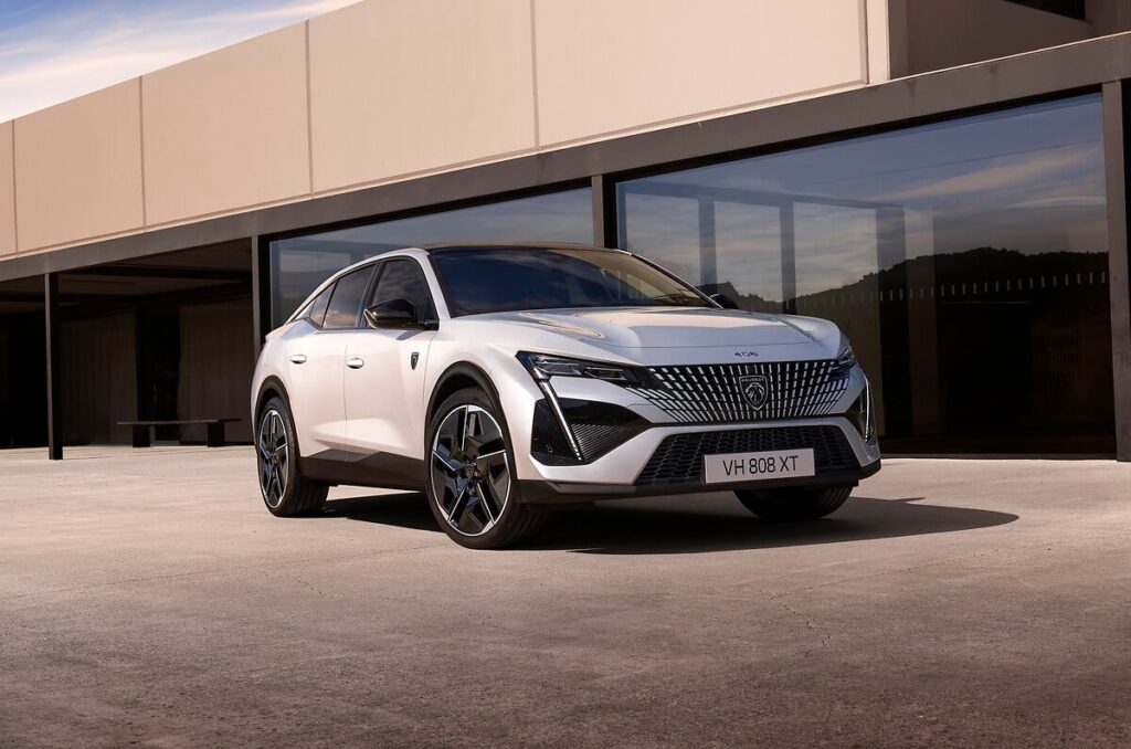 PEUGEOT debuts the all-electric E-408, featuring a 210 hp motor, 453 km range, advanced connectivity, and sleek fastback design, offering dynamic performance and zero-emission driving.