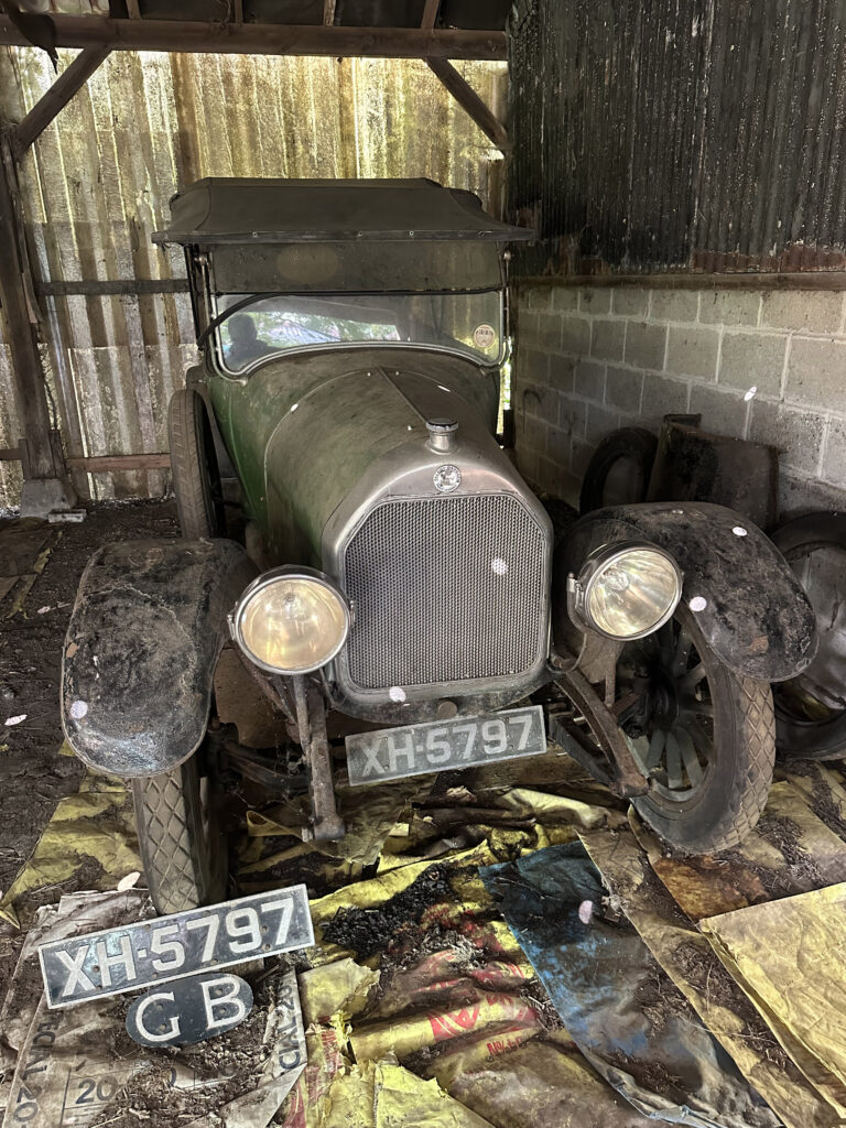 A 1921 green Talbot-Darracq 16hp vintage tourer, stored in a Suffolk barn for 40 years, is for sale at Reeman Dansie auctioneers with a guide price of £6,000 to £8,000.