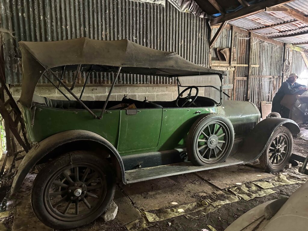 A 1921 green Talbot-Darracq 16hp vintage tourer, stored in a Suffolk barn for 40 years, is for sale at Reeman Dansie auctioneers with a guide price of £6,000 to £8,000.