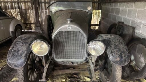 A 1921 green Talbot-Darracq 16hp vintage tourer, stored in a Suffolk barn for 40 years, is for sale at Reeman Dansie auctioneers with a guide price of £6,000 to £8,000.