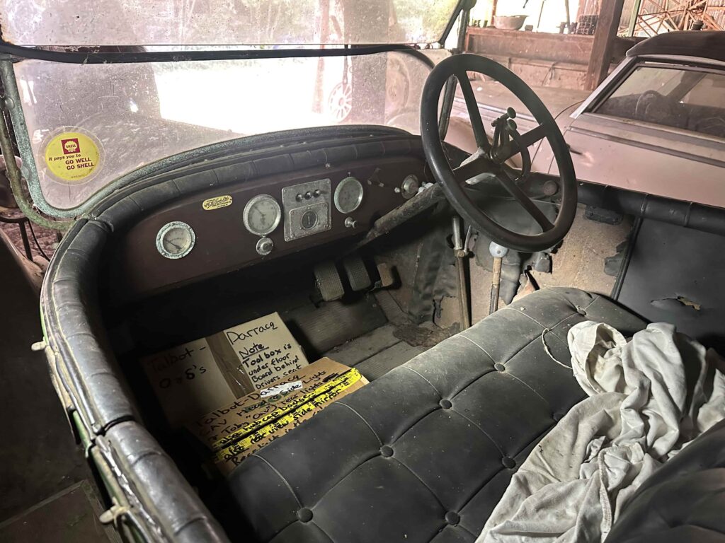 A 1921 green Talbot-Darracq 16hp vintage tourer, stored in a Suffolk barn for 40 years, is for sale at Reeman Dansie auctioneers with a guide price of £6,000 to £8,000.