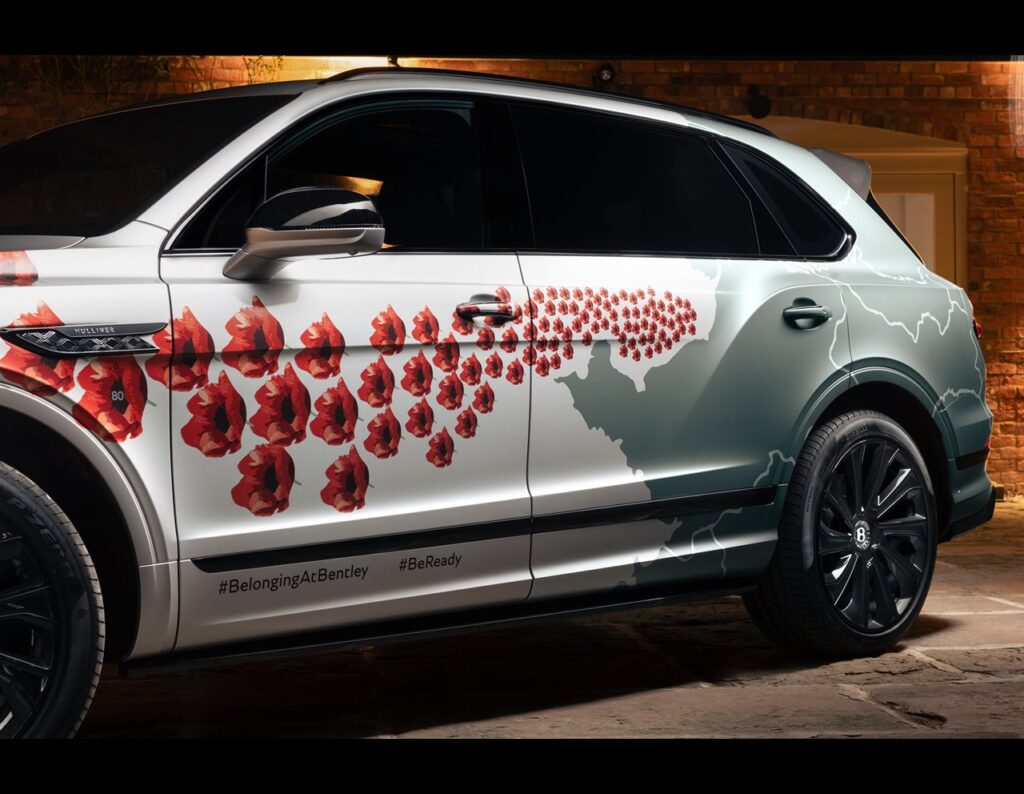 Bentley unveils a unique Bentayga EWB Mulliner for Remembrance Day, adorned with symbolic red poppies to honor D-Day’s 80th anniversary and the legacy of veterans.