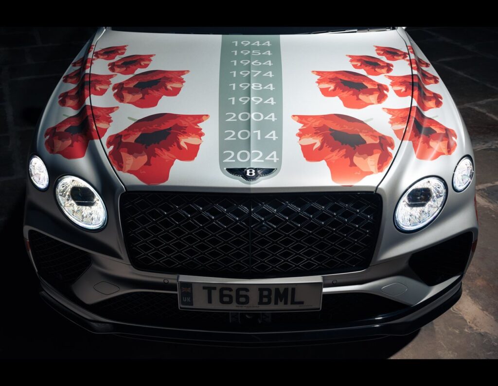 Bentley unveils a unique Bentayga EWB Mulliner for Remembrance Day, adorned with symbolic red poppies to honor D-Day’s 80th anniversary and the legacy of veterans.