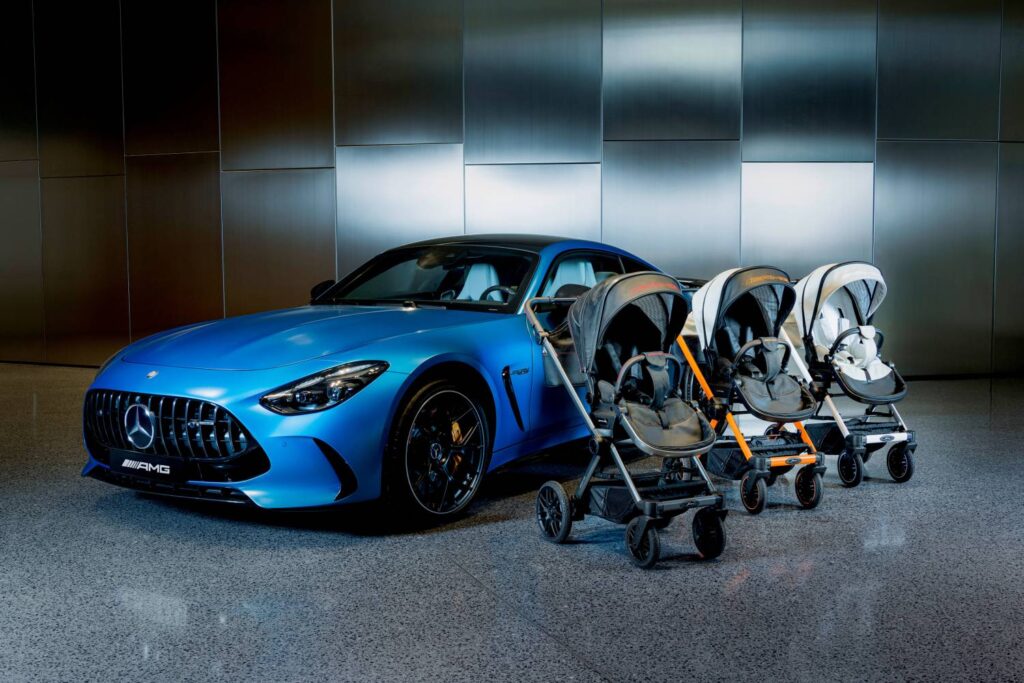 Mercedes-Benz and Hartan unveil the "Performance" pushchair, combining premium design, advanced safety features, and compact convenience for modern families on the go.