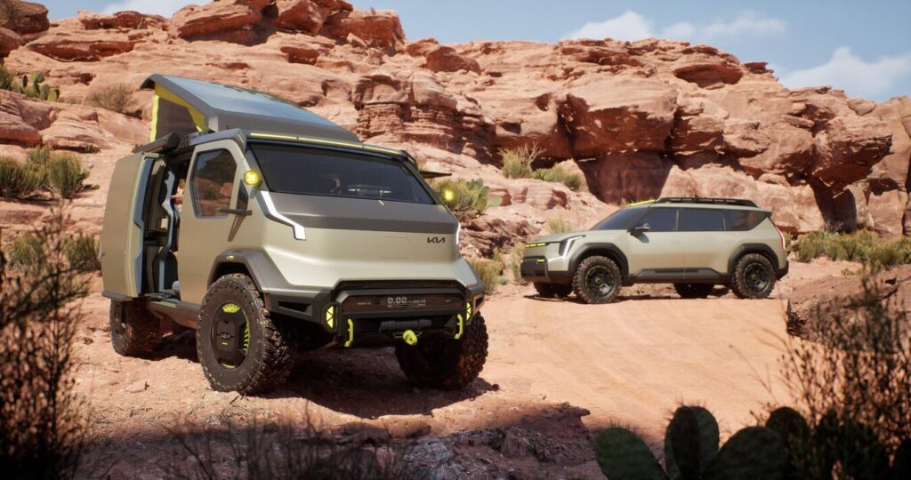 At the 2024 SEMA Show, Kia America reveals rugged EV concepts, the EV9 ADVNTR SUV and PV5 WKNDR van, showcasing adventure-ready, eco-friendly design for active lifestyles.