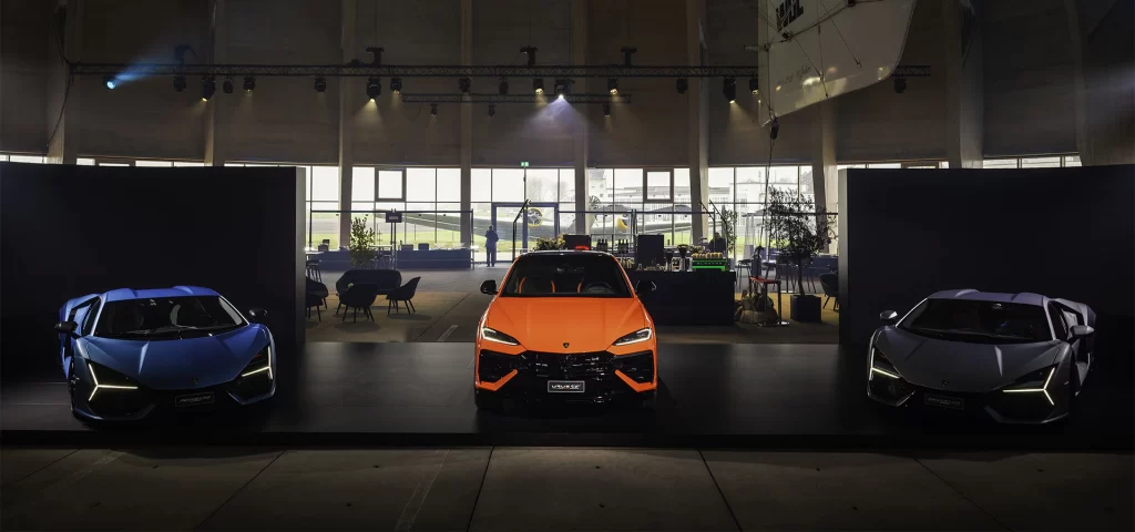 Lamborghini Day Germany at the Luftschiffhangar in Mülheim showcased the European debut of the 920 CV hybrid supercar, Temerario, marking Lamborghini’s new electrified era.