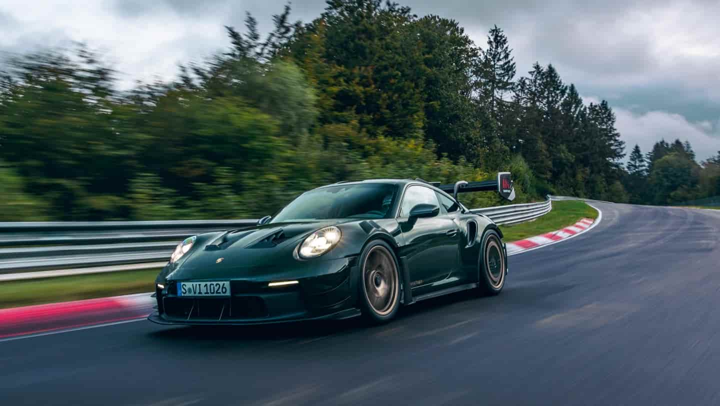 Porsche’s Manthey Kit for the 911 GT3 RS boosts track performance with over 1,000 kg downforce, advanced aerodynamics, semi-active suspension, and optimized racing brakes.