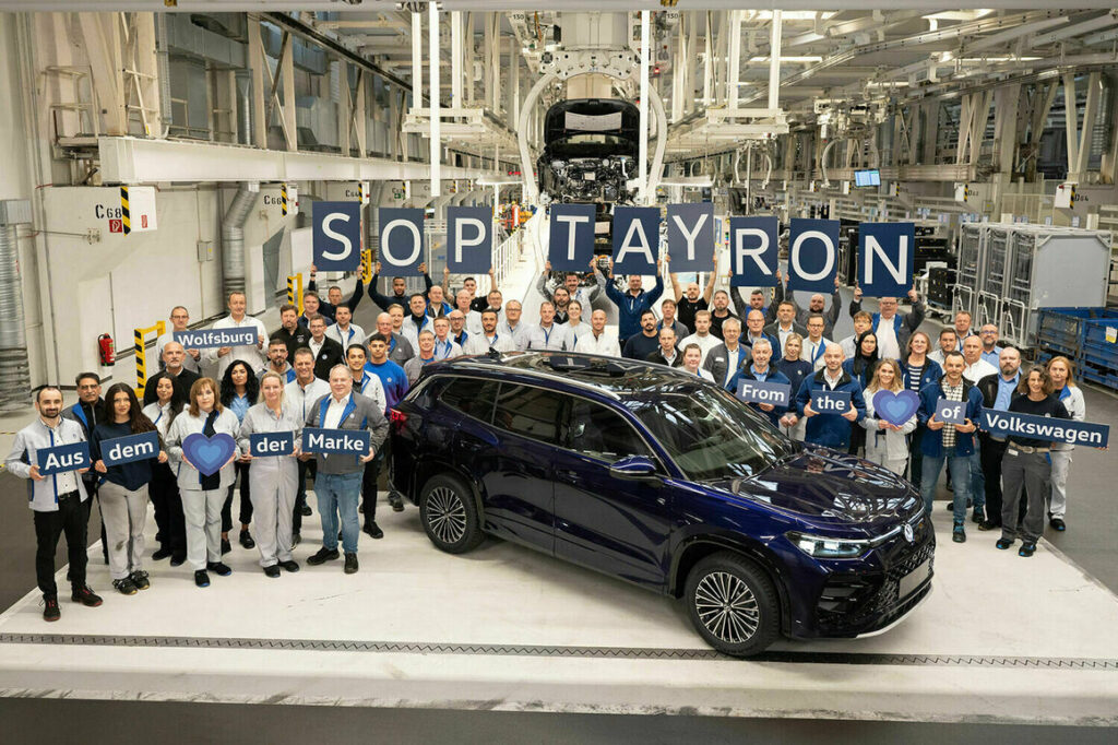 Volkswagen begins production of the Tayron SUV at Wolfsburg, featuring seven engine options, including hybrids, and set to debut in European showrooms by March 2025.