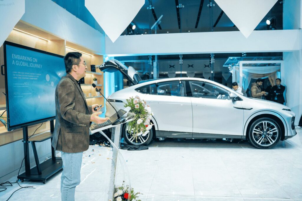 XPENG Motors expands into Nepal with a flagship showroom in Kathmandu. In partnership with CG Motors, XPENG introduces the AI-equipped G6 SUV, showcasing advanced EV technology.