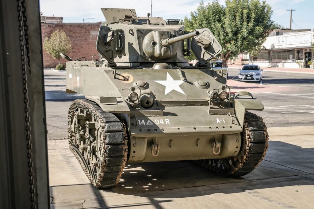 A 1943 Stuart M5A1 Light Tank, complete with a de-milled 37mm gun, dual Cadillac V8 engines, and space for four crew members, is up for auction in California with bids at $280,000.