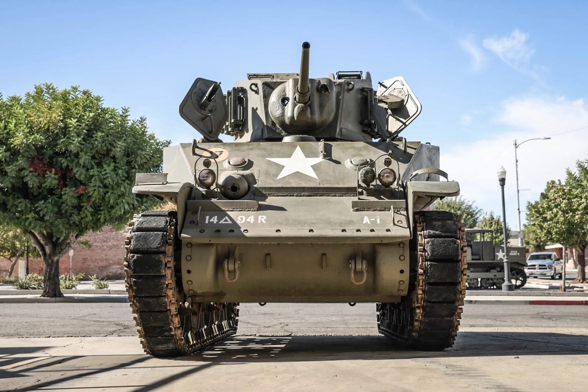 A 1943 Stuart M5A1 Light Tank, complete with a de-milled 37mm gun, dual Cadillac V8 engines, and space for four crew members, is up for auction in California with bids at $280,000.