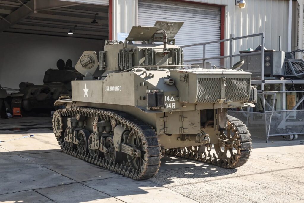 A 1943 Stuart M5A1 Light Tank, complete with a de-milled 37mm gun, dual Cadillac V8 engines, and space for four crew members, is up for auction in California with bids at $280,000.