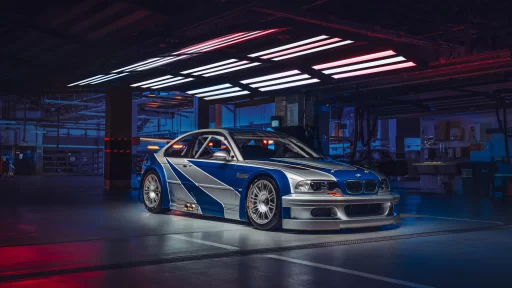 The iconic BMW M3 GTR from *Need for Speed: Most Wanted* is now a reality! Celebrating the series' 30th anniversary, this legendary car is on display at BMW Welt, Munich.