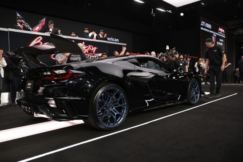 The first 2025 Corvette ZR1 VIN 001 sold for $3.7 million at Barrett-Jackson, benefiting the Red Cross to support disaster relief and aid for hurricane and wildfire victims.