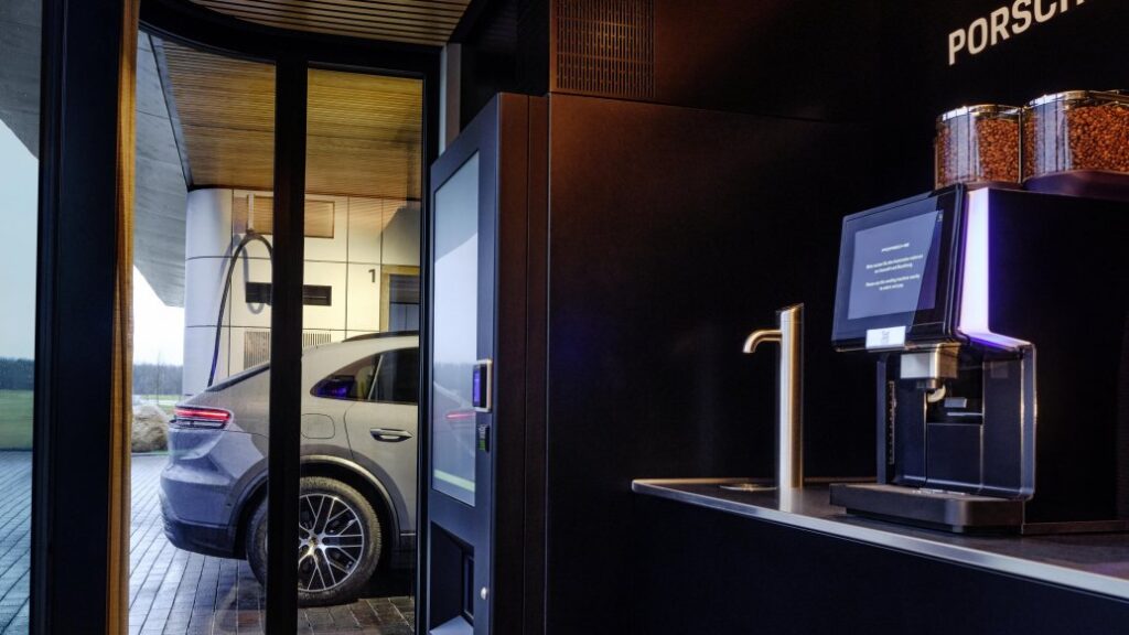 Porsche's fifth Charging Lounge in Hamburg-Rahlstedt offers 400 kW fast charging, premium amenities, and a sustainable modular design for a seamless EV experience.