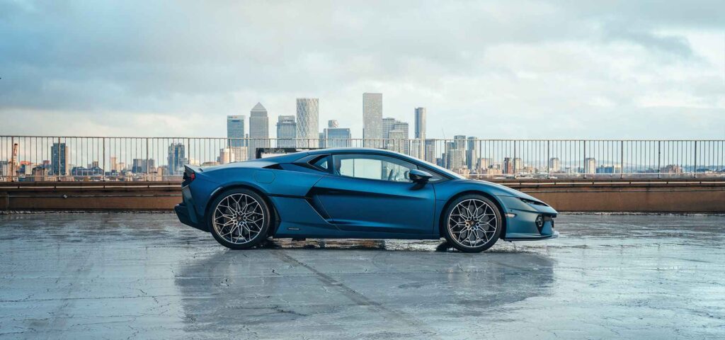 Discover the Lamborghini Temerario, a revolutionary supercar combining a twin-turbo V8 with three electric motors, redefining elegance and performance in London's skyline.