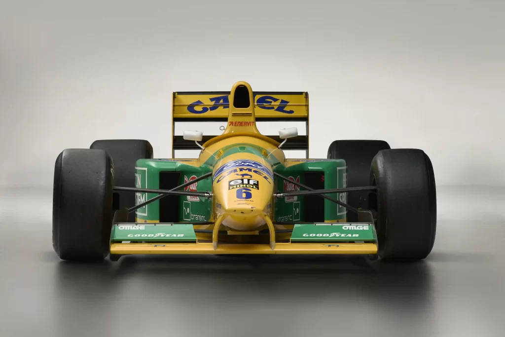 Michael Schumacher’s 1992 Benetton B191 F1 car is up for sale at RM Sotheby’s for £800,000. A rare chance to own a piece of his legendary racing history.