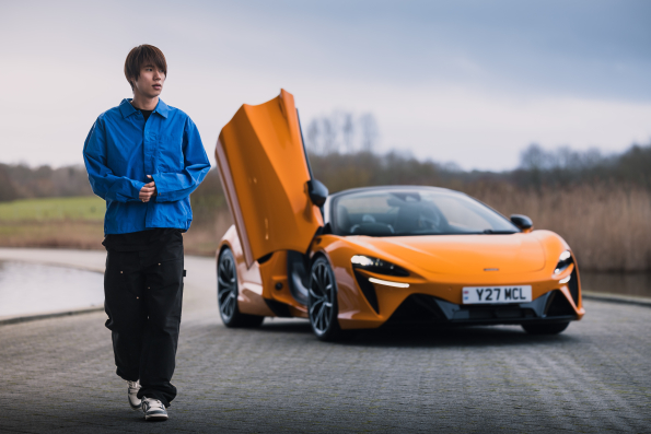 Olympic skateboarder Yuto Horigome visits McLaren Technology Centre, showcasing tricks alongside supercars and taking the 700PS Artura Spider for a thrilling drive.