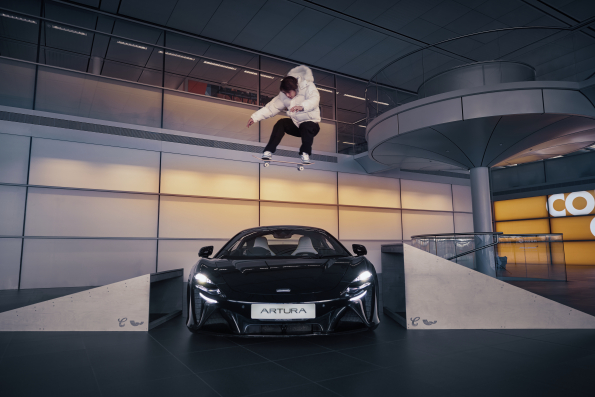 Olympic skateboarder Yuto Horigome visits McLaren Technology Centre, showcasing tricks alongside supercars and taking the 700PS Artura Spider for a thrilling drive.