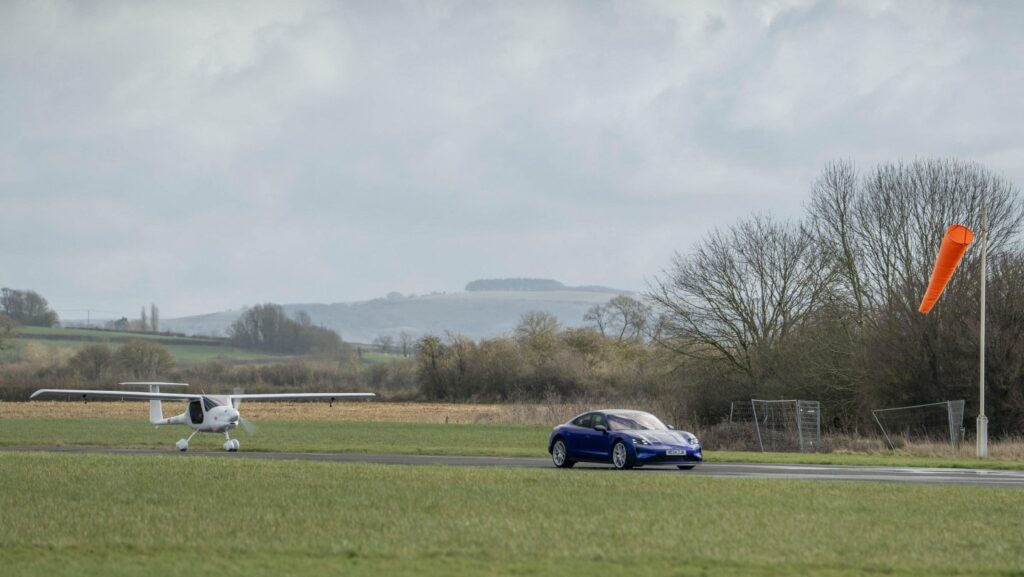 Richard Hammond races the Porsche Taycan Turbo GT against James May in the electric Pipistrel Velis Electro, reviving the car-versus-plane challenge in thrilling new form.