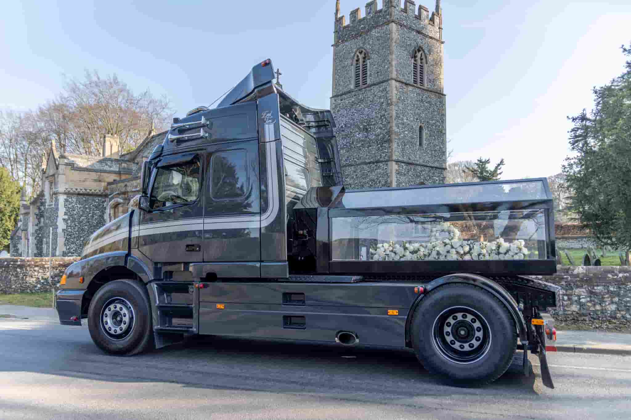 Trucker Niall Hutchingson turns his Volvo NH12 into a hearse for £1,000 funeral rides, offering lorry lovers one final journey with his unique service, End of the Line.