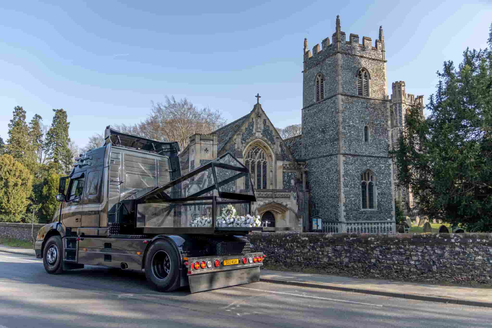 Trucker Niall Hutchingson turns his Volvo NH12 into a hearse for £1,000 funeral rides, offering lorry lovers one final journey with his unique service, End of the Line.