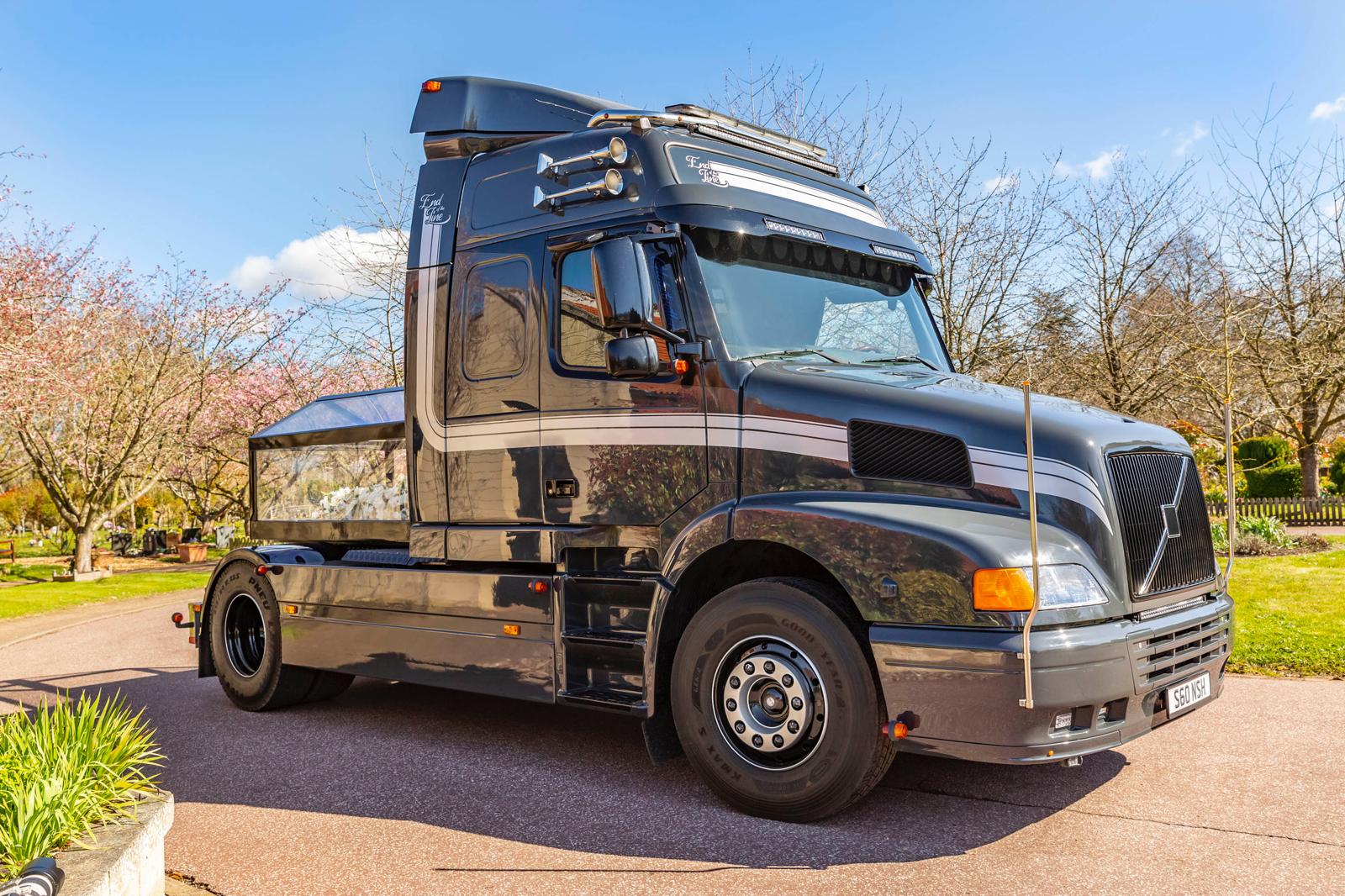 Trucker Niall Hutchingson turns his Volvo NH12 into a hearse for £1,000 funeral rides, offering lorry lovers one final journey with his unique service, End of the Line.